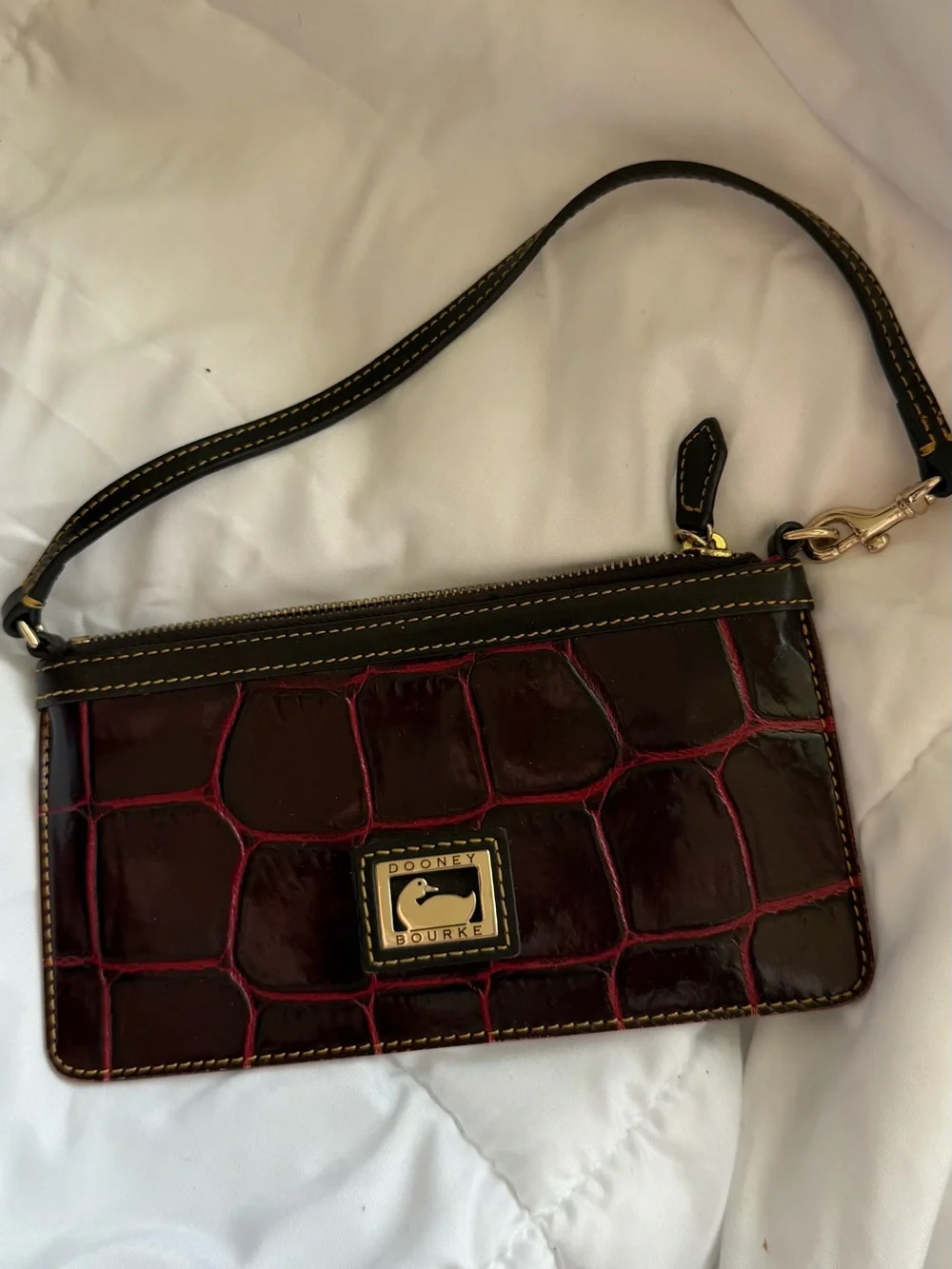 Dooney & Bourke Burgundy Croc-Embossed Satchel w/Removable Wristlet & Wallet Set
